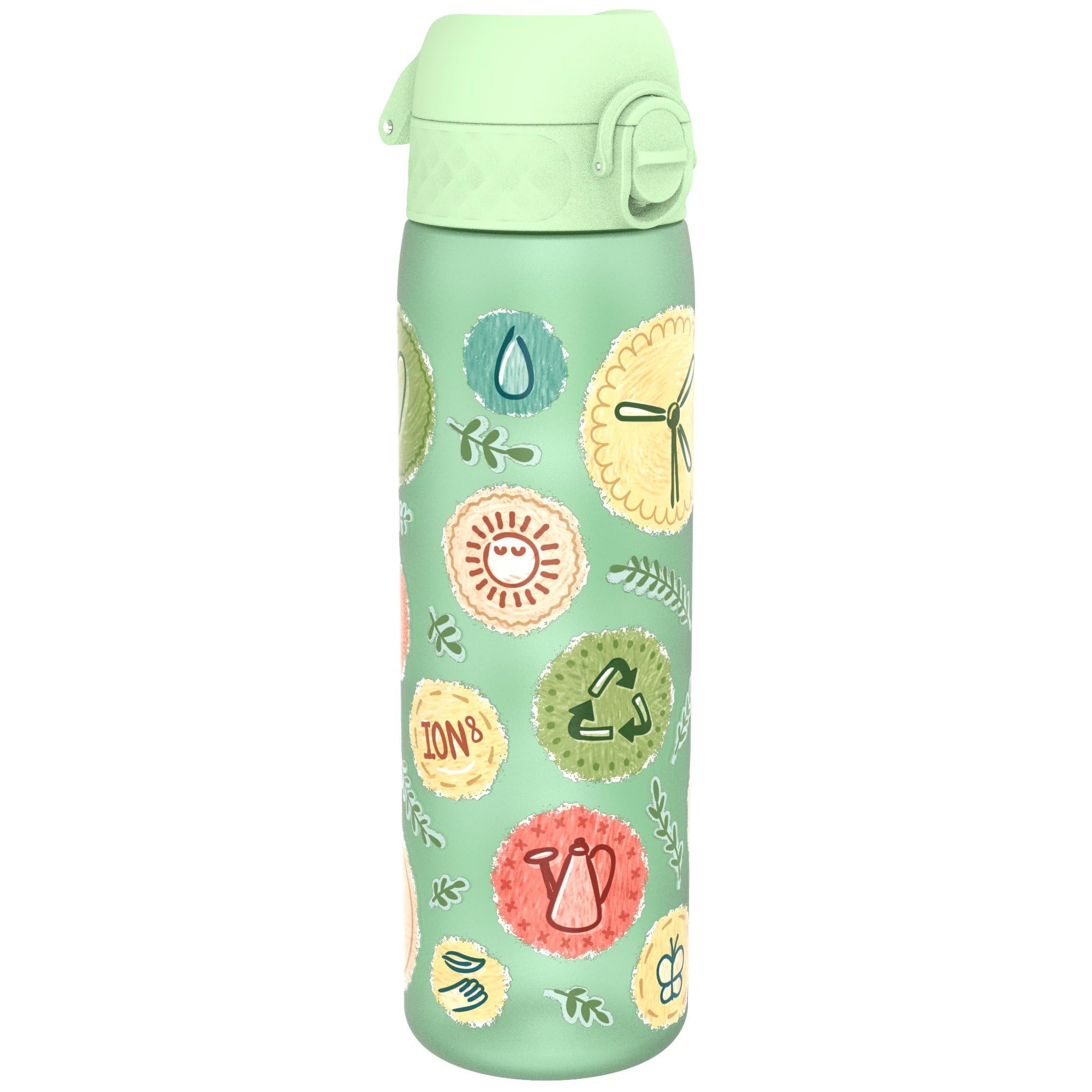 ion8 Trinkflasche, 500 ml, Auslaufsicher, Einhandöffnung, Sichere Verriegelung, Spülmaschinenfest, BPA-frei, Tragegriff, Klappdeckel, Leicht zu Reinigen, Klimaneutral, Öko Design