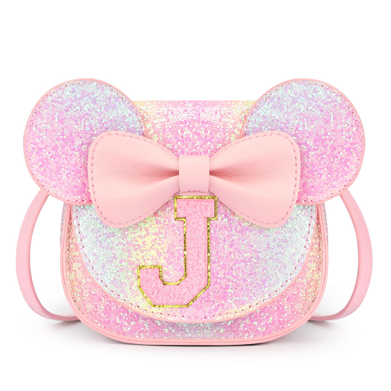 mibasies Toddler Purse 3-8 Girls, Glitter Rainbow Letter J Birthday Gift
