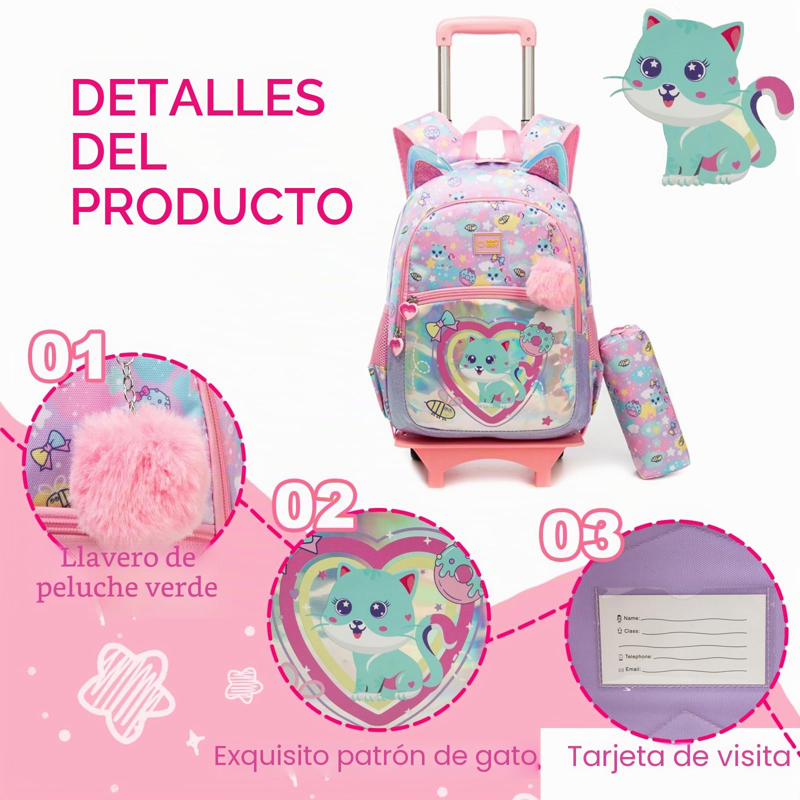 17" Mochilas Escolares con Ruedas Carro Niña Mochila Escolar