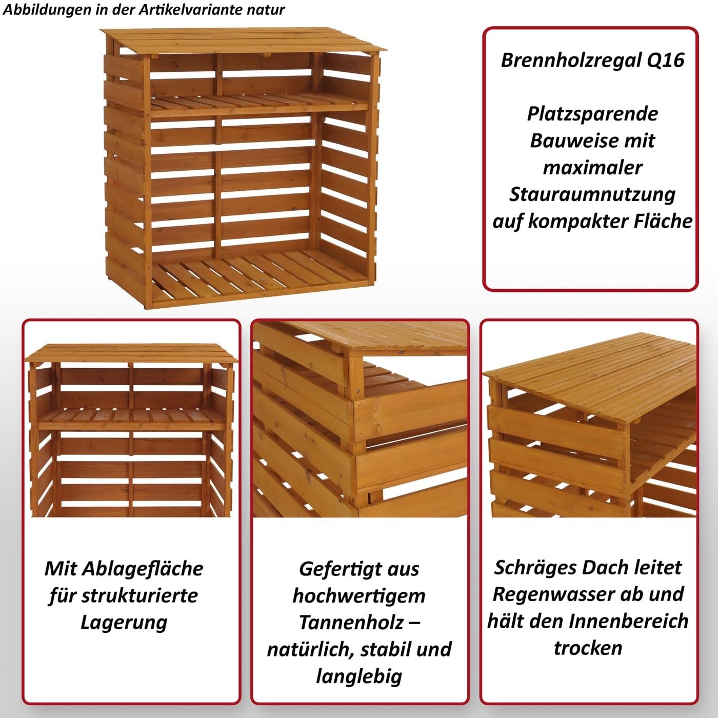 Mendler Brennholzlager HWC-Q16 121x122x61cm Holz - Natur | Kamin-/Feuerholzregal, Holzlager, Holzunterstand, Ablage, Tanne, FSC®