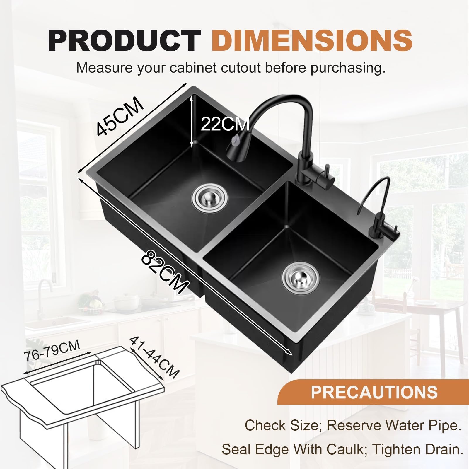 Fregadero De Cocina Doble Cubeta Acero Inoxidable Profesional, Kit Completo De Instalación Bajo Gran Capacidad Insonorizado para Restaurante Hogar Bar 60x45cm