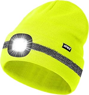 LED Mütze mit Licht, Wiederaufladbare USB 4 LED Beleuchtete Laufmütze Extrem Heller Lampe Winter Warme Stricken Mütze mit Reflektierendem Streifen für Herren und Damen Geschenke