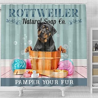 Rottweiler Dog Printed Shower Curtain, Rottweiler Natural Soap Co. Pamper Your Fur Shower Curtain, Bathroom Decor Polyester Fabric Bath Curtains with Hooks