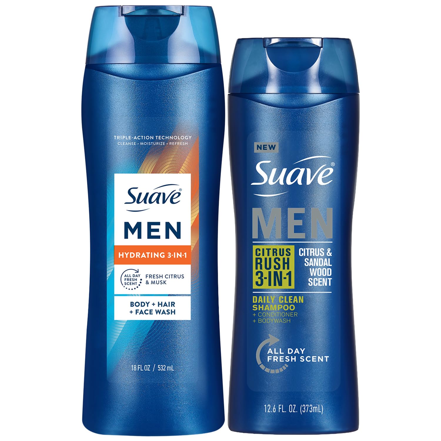 Suave Men 3-in-1 Variety 2-Pack –Hydrating Hair, Body, Face Wash + Citrus Rush Daily Clean Shampoo, Conditioner & Bodywash
