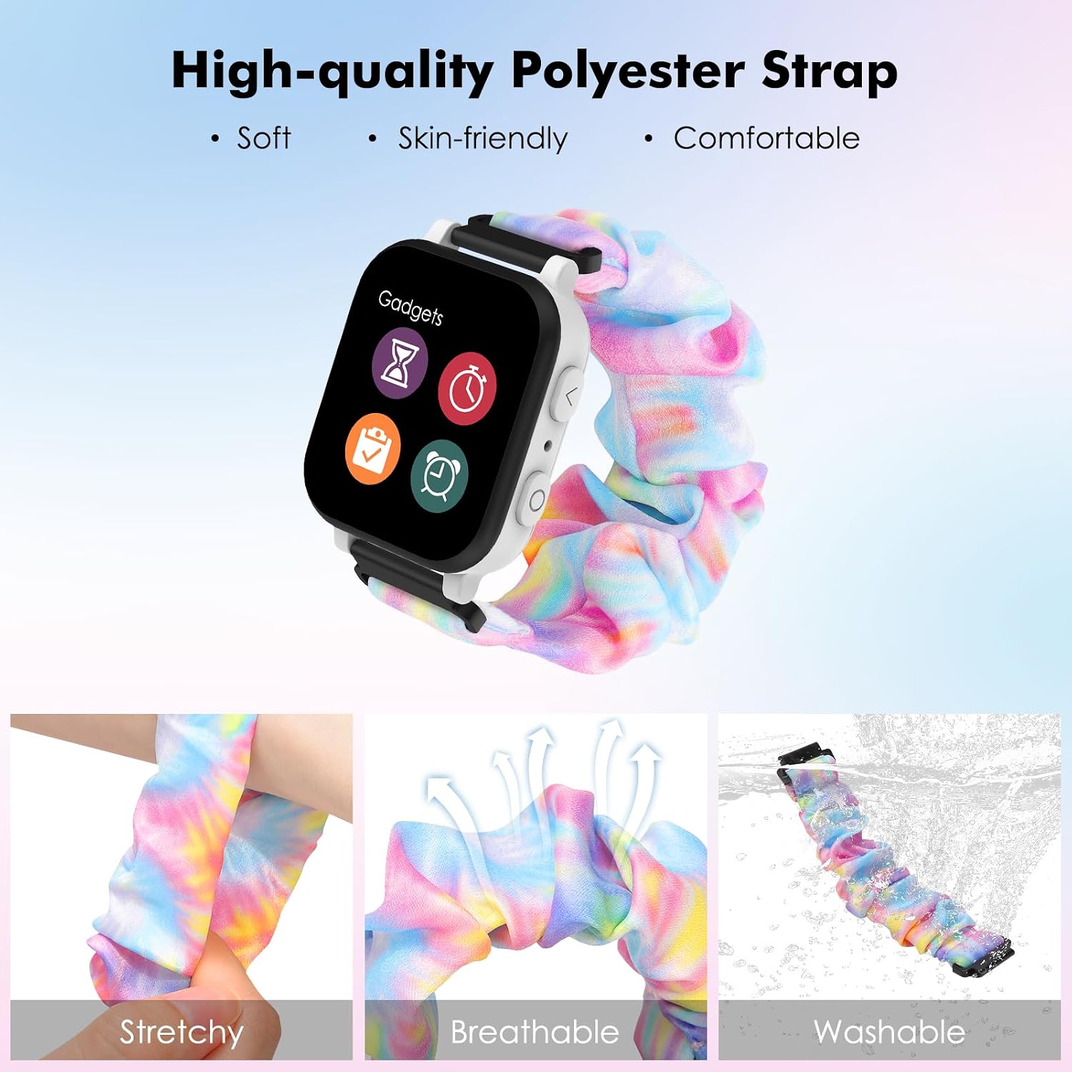 MoKo Scrunchie Band Compatible with Gizmo Watch 3 2 1/Gabb Watch 3 2 1/SyncUP Kids Watch, Cute Elastic Replacement Wristband Strap Stretchy Bands for Kids, Pink Blue image 3