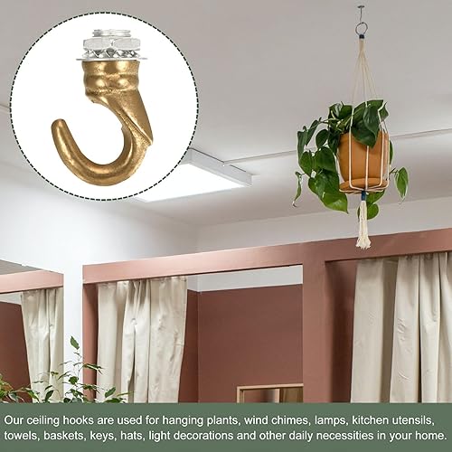 Miniatura 5 de YOKIVE 2 ganchos de techo de aleación M10, colgador de accesorios colgantes galvanizados  Lámpara de araña colgante, ideal para el hogar (tono