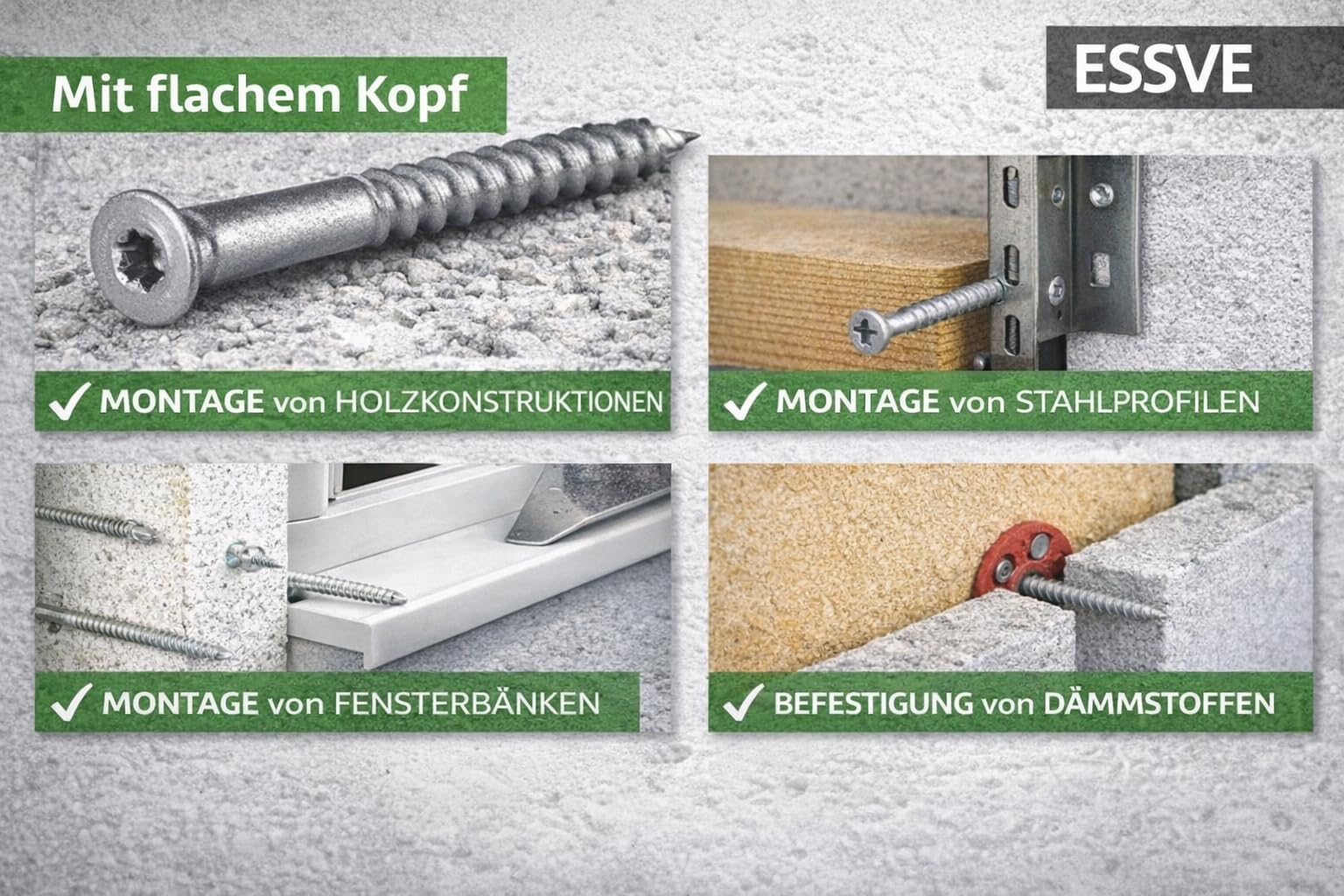 ESSVE Viti per calcestruzzo C4 (CorrSeal) 8,0 x 65 mm, per calcestruzzo aerato e cemento a gas (Ytong, Siporex, Leca), TX30, in acciaio temprato, senza preforatura, ESSBOX + sistema (8,0 x 65)