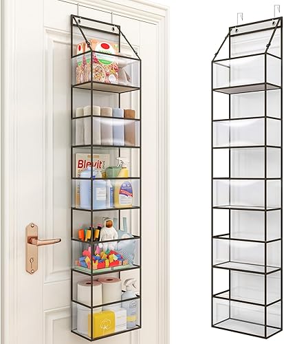 Fixwal Organizador de Despensa Colgante Sobre la Puerta - Almacenamiento de Habitación de 5 Estantes con Bolsillos de Plástico Transparente para