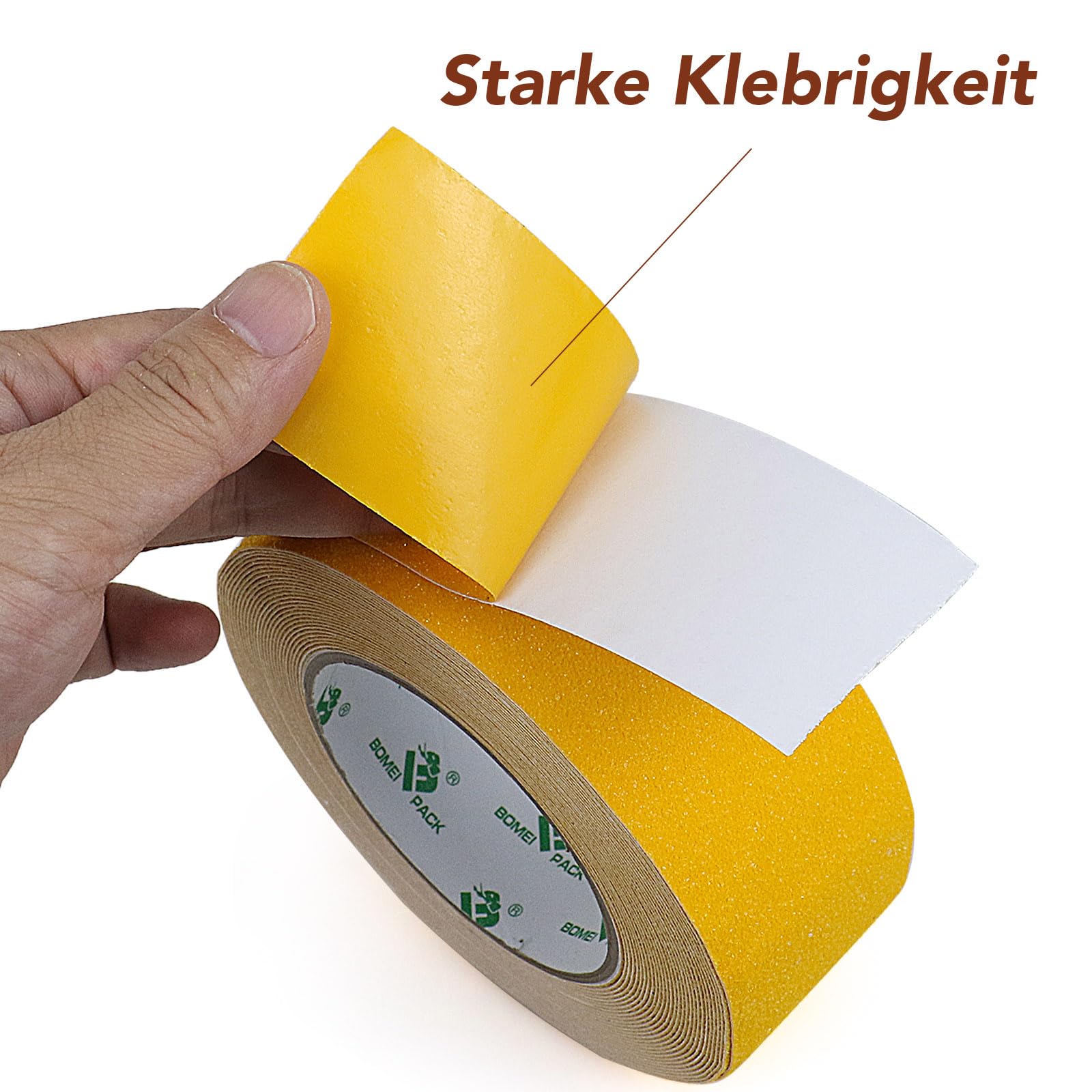 BOMEI PACK Lot de 2 rouleaux de 5 cm x 10 m Jaune Ruban antidérapant adhésif de sécurité haute traction Forte poignée abrasive Bandes antidérapantes pour intérieur et extérieur, marches et sols
