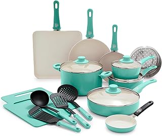 GreenLife 7" and 10" Frying Pan Skillets, 2 Cutting Boards, and 6QT Slow Cooker Versatile Kitchen Essential Set, Healthy Ceramic Nonstick, PFAS & PFOA-Free, Dishwasher Safe, Turquoise