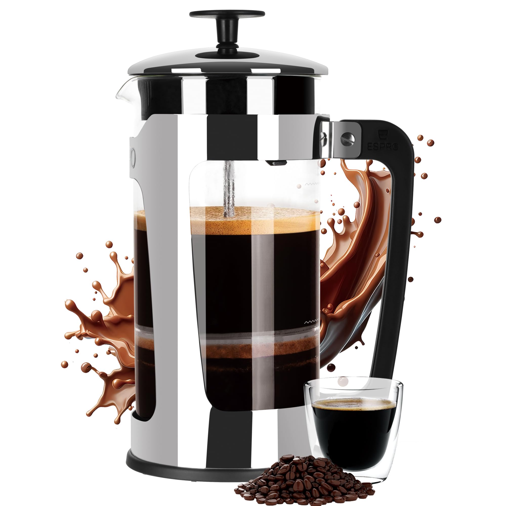 ESPROP5 French Press Coffee Maker – Patented Double Microfilter for Sludge and Grit Free Coffee, Black, 32 oz
