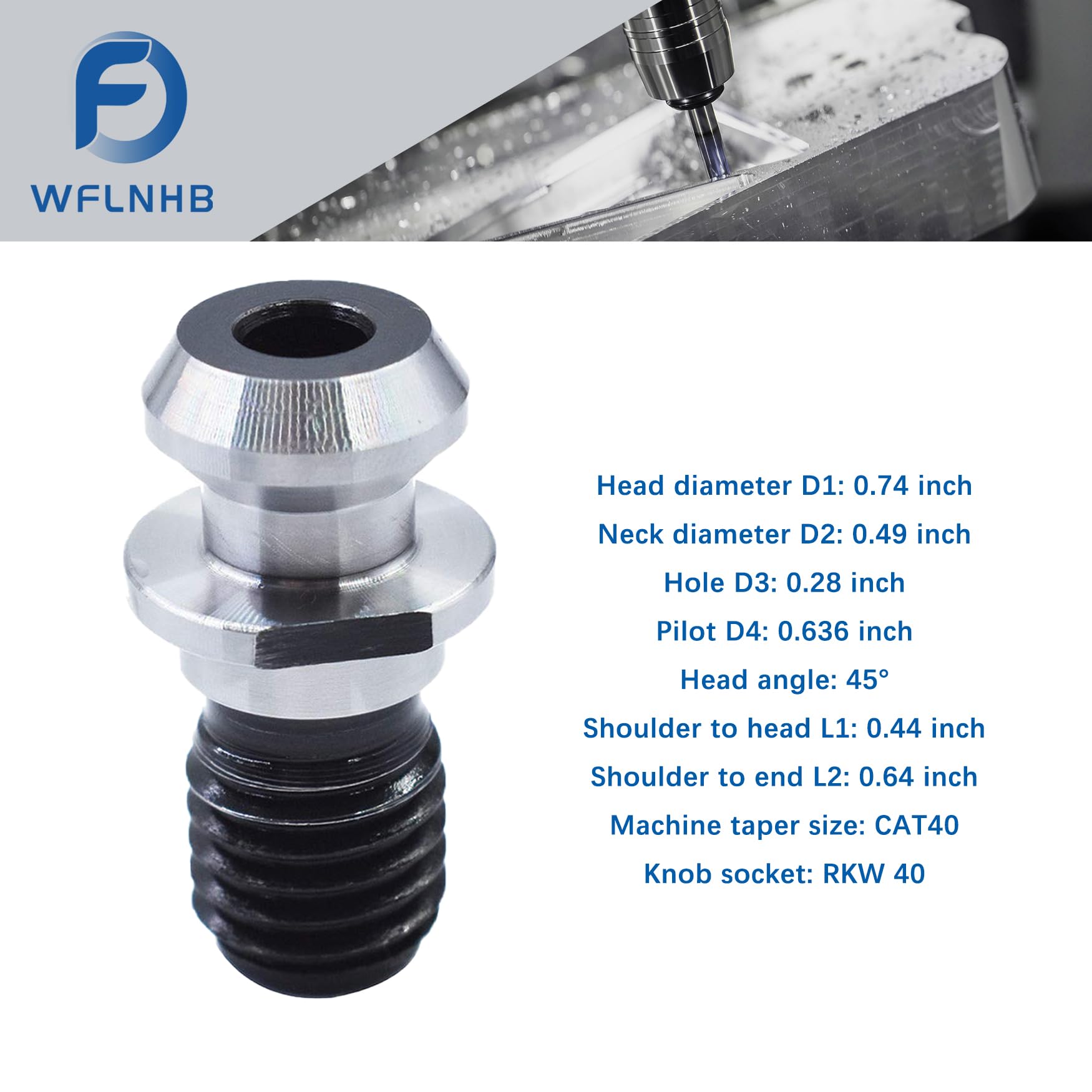 LABLT CAT40 45°0.740"Coolant Pull Stud Retention Knob for Mazak HURCO...