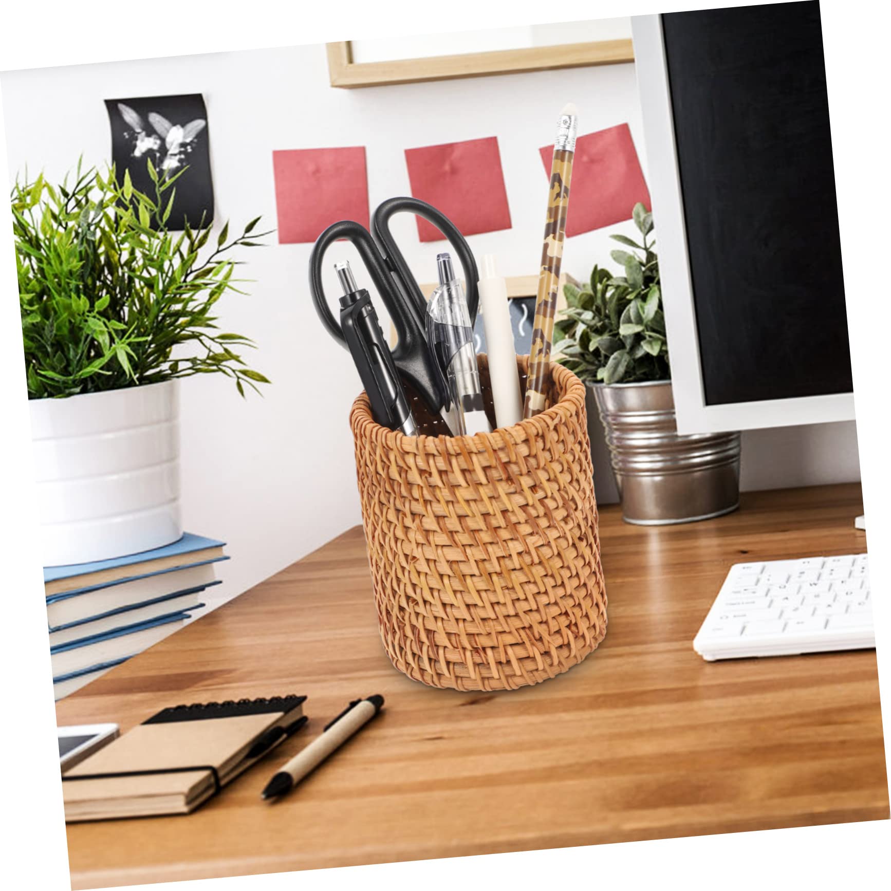 NUOBESTY 3piezas Organizador De Escritorio De Rattan Natural Portalápices Multiusos Para Papelería Recipiente De Almacenamiento Para y Artesanal y Ecológico
