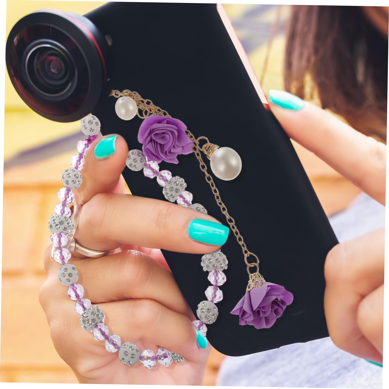 3 Pièces Pendentif Fleur Cristal pour Téléphone Portable Chaîne Décorative Lanière de Poignet Perte Accessoire Élégant pour Femmes et Filles