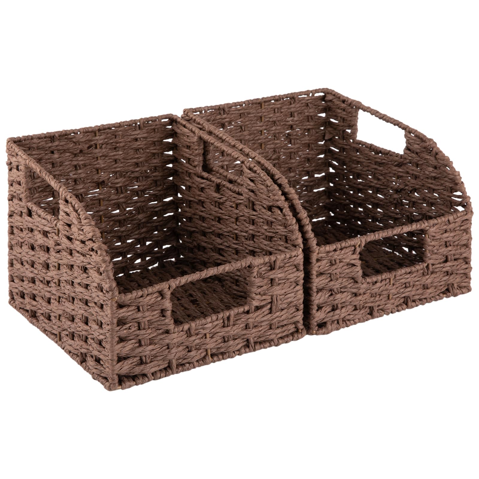 Oiahomy Brown Pantry Baskets For Organizing, Paper Rope Baskets With Built-In Handles, Wicker Storage Bins For Shelves, 2 Pack