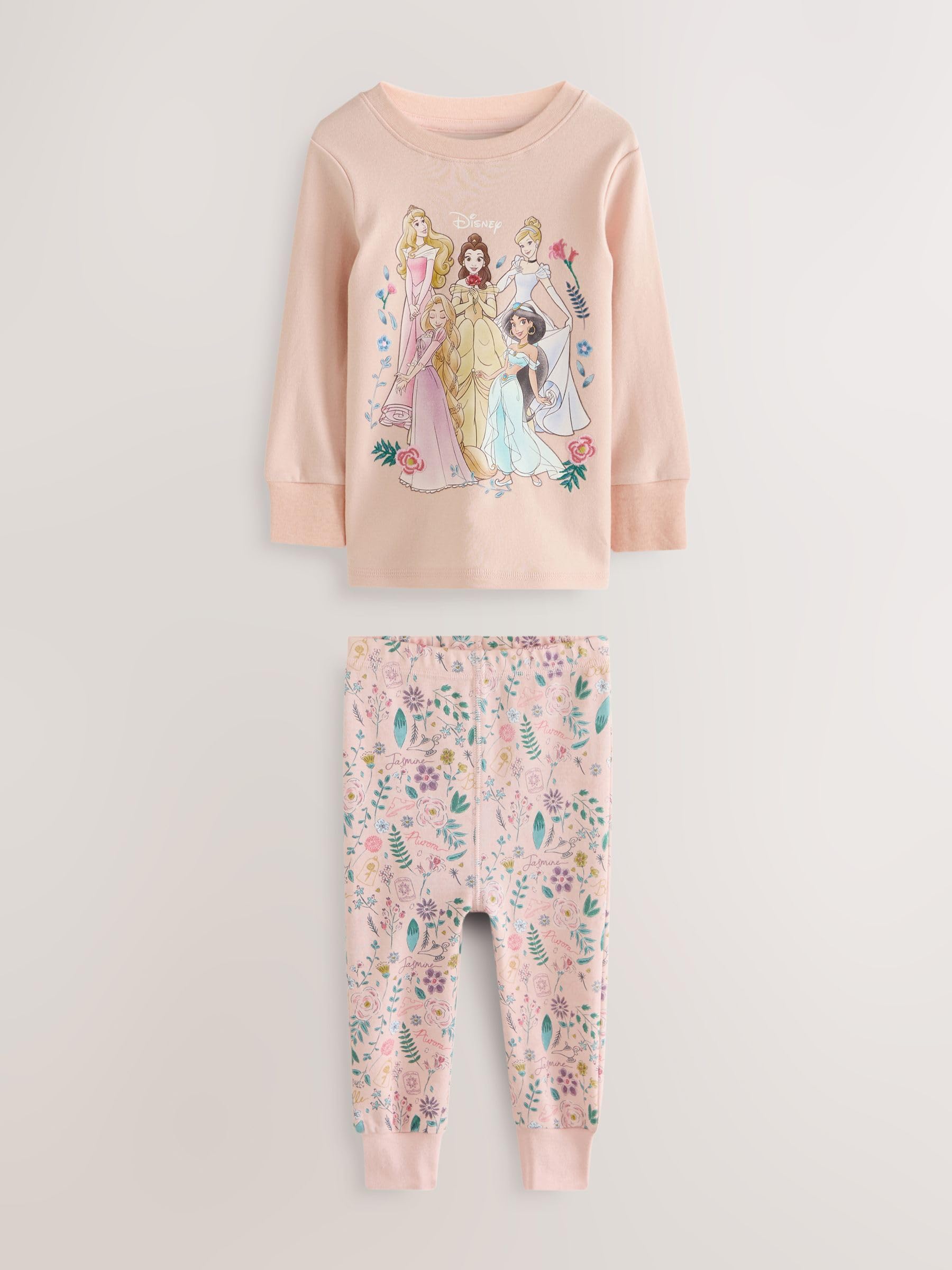 NEXT Ragazza Confezione da 2 Pigiami Comodi a Maniche Lunghe in 100% Cotone | Bambino, con principesse Disney, Standard, Mid Rise, Pull On