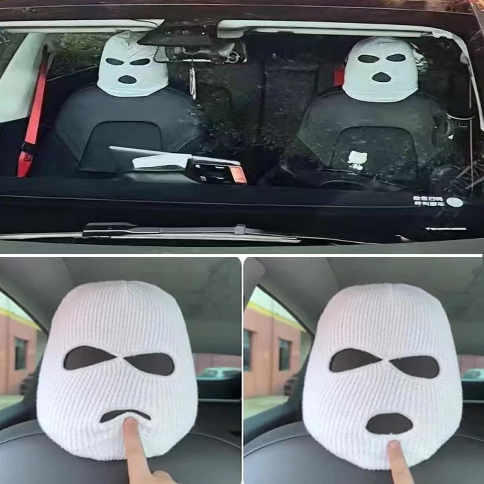 2Pcs Car Headrest Covers Soft Fabric Breathable Car Headrest Protector Funny Hat Car Decoration Interior Accessories Spoof Face — view 3