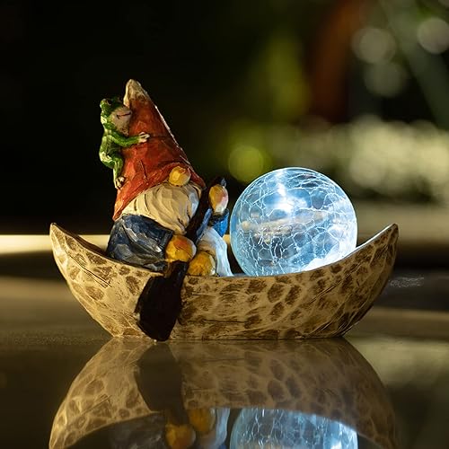 Miniatura 2 de Estatua de gnomo de jardín, figura de gnomos solares, decoración de gnomos al aire libre, decoraciones de gnomos para patio con luz solar,