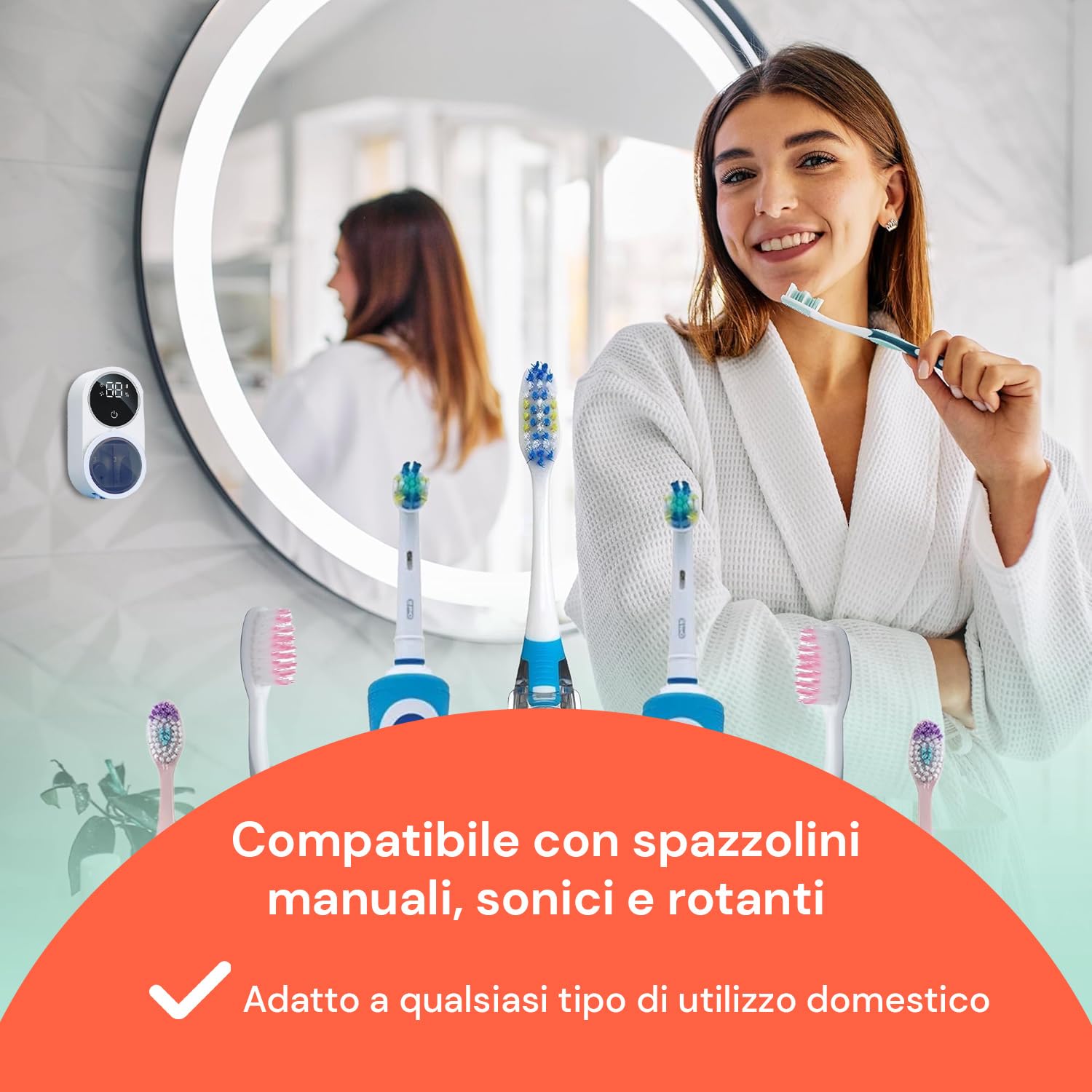 Avilia Sterilizzatore Spazzolini da Parete UV-C con Sensore Infrarossi e Display LED - Asciugatura Automatica e Ricarica USB - Porta Spazzolino Antibatterico per Spazzolini Manuali ed Elettrici
