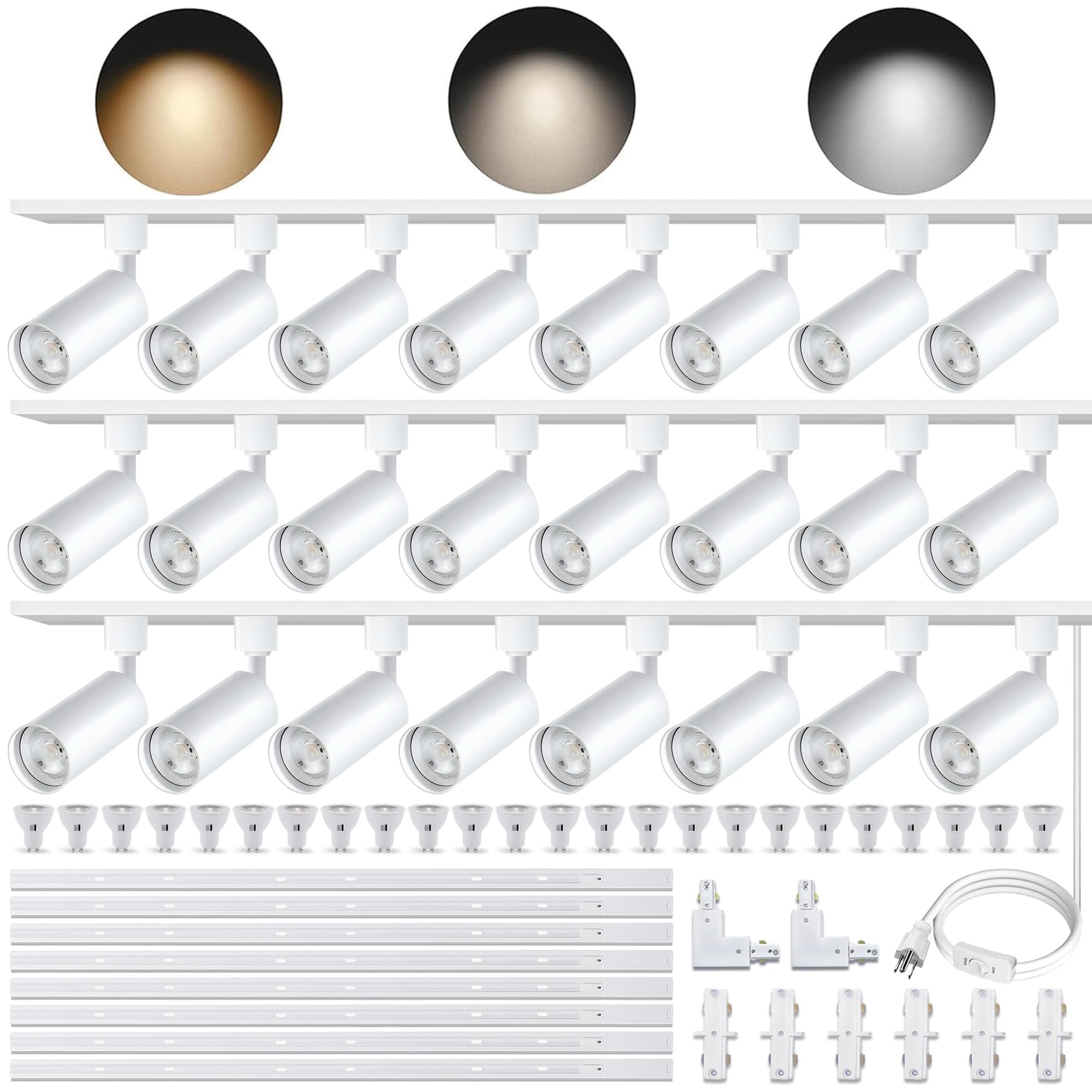 GU10 White Plug in Track Lighting Kit 3CCT 6x3.28FT