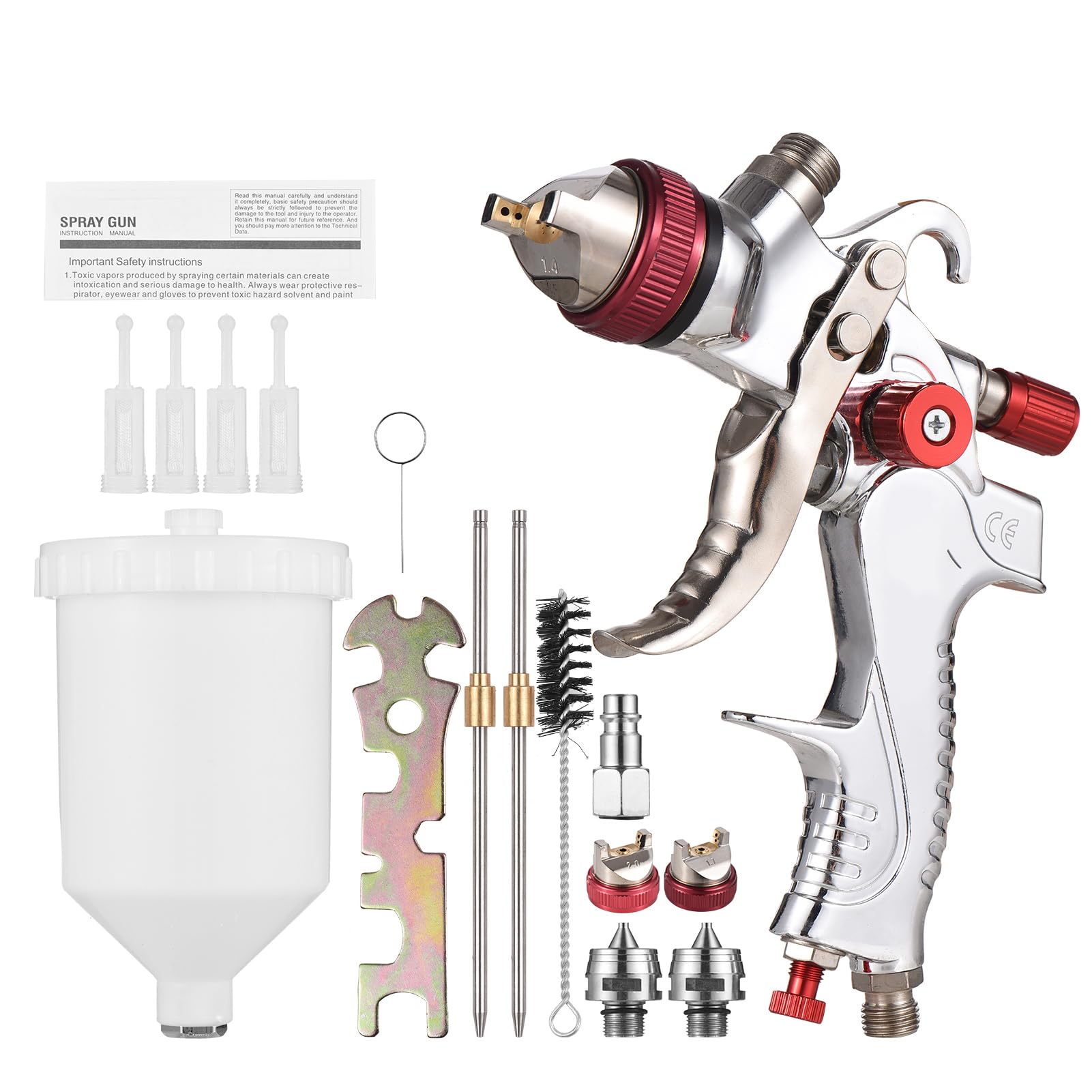 FTVOGUE Kit de Pistola de Pintura HVLP, Pulverizador de Gravedad con Copa