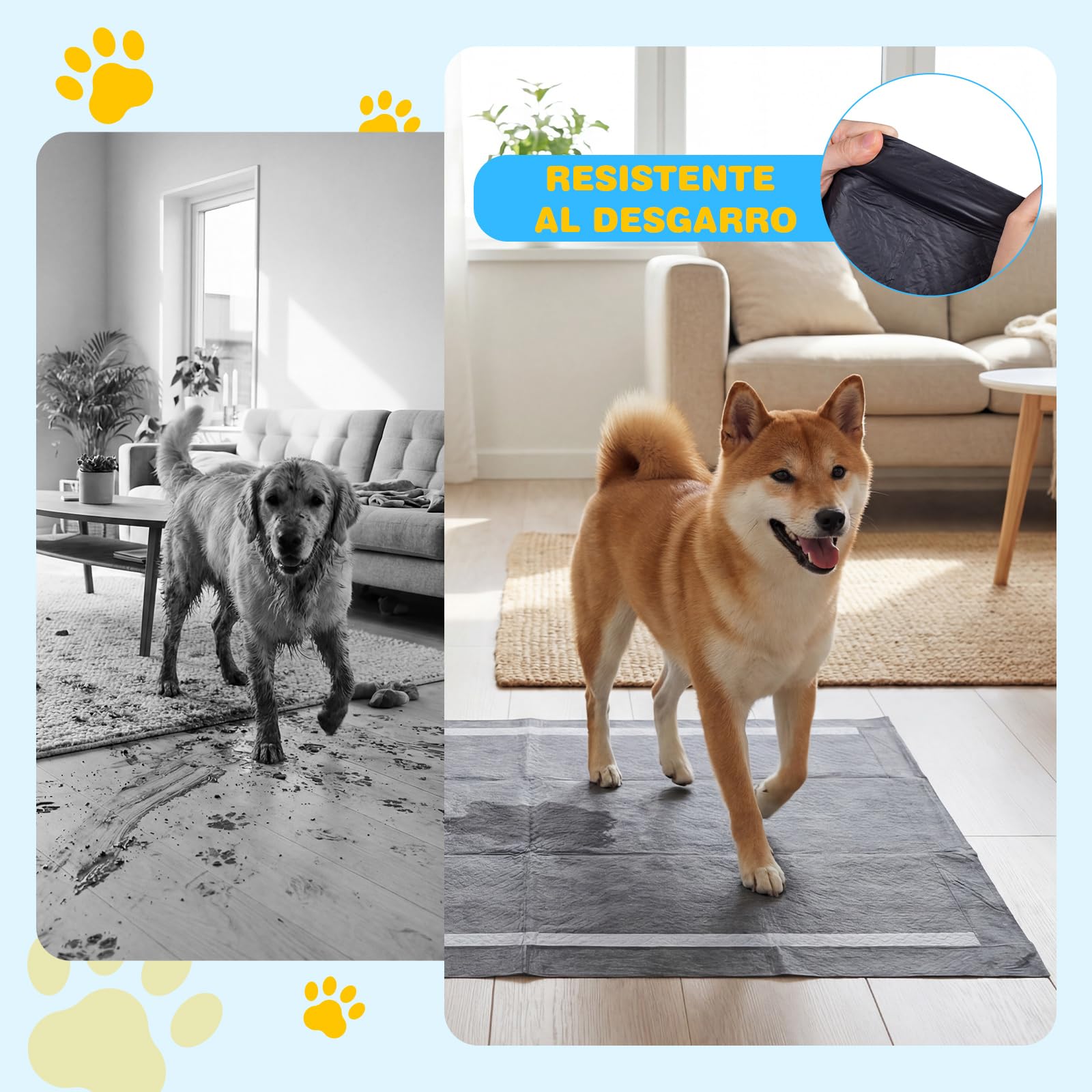 COSTWAY Empapadores Perros, 60 x 60 cm (150 Unidades), Almohadillas de Adiestramiento de Perros y Cachorros, Diseño 6 Capas, Carbón para Control de Olor, Antifugas, Absorbentes, Secado Rápido, Negro