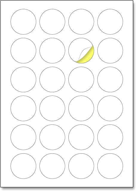 24 per Sheet, 25 Sheets, 40mm A4 Round White Sticker Paper Circle Labels, Laser/Inkjet Printing