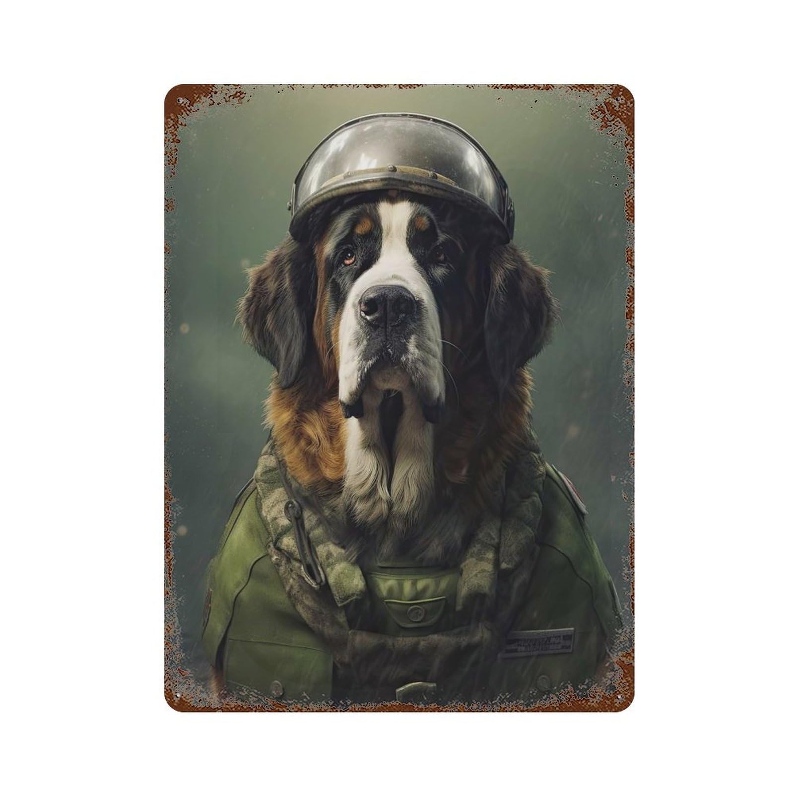 Saint Bernard Soldier Vintage Metal Tin Sign 15.7"x11.8", for Garage, Bar And Workshop Decor, Novelty Wall Decor