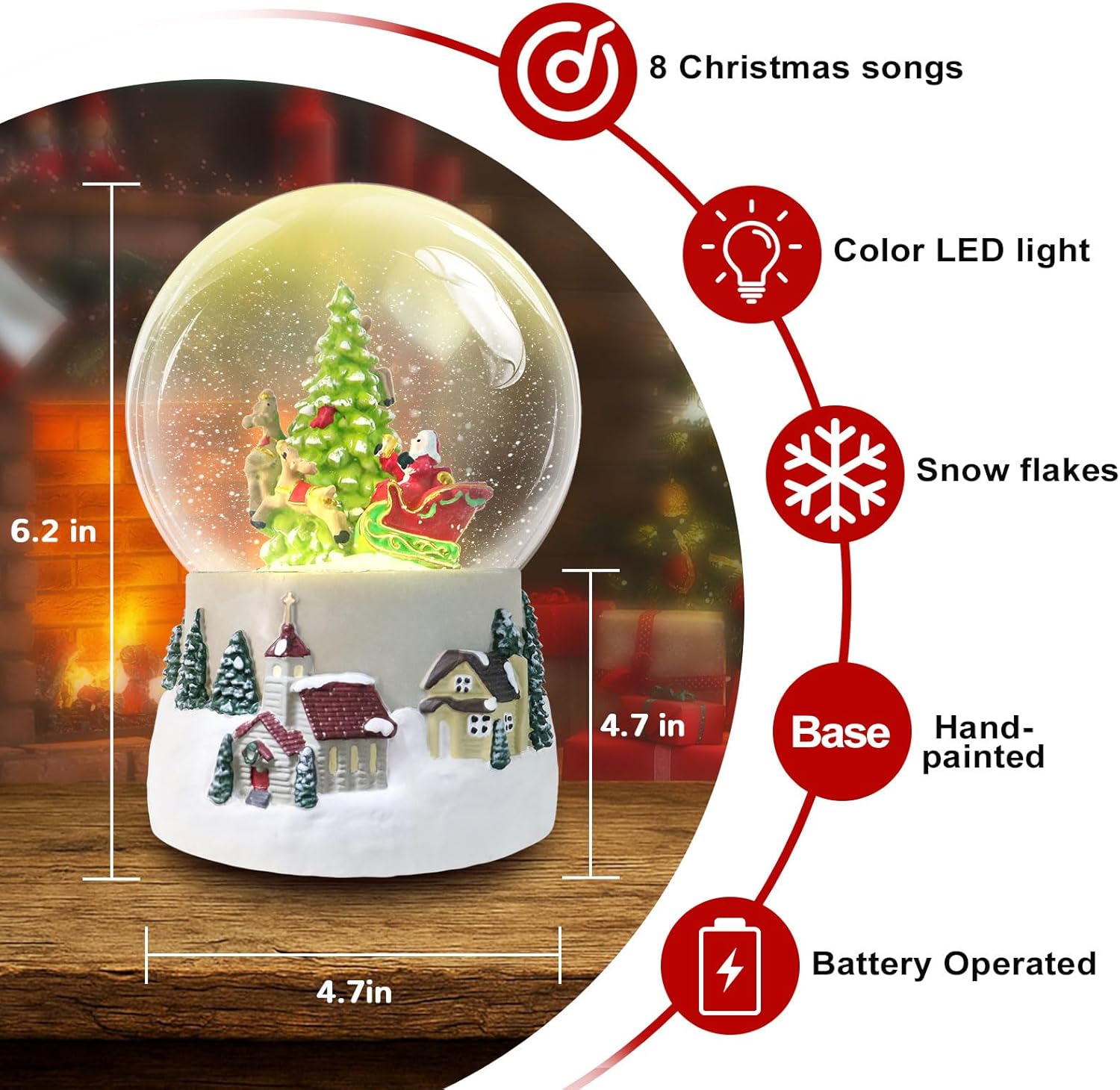 Winter Deer Musical Christmas Snow Globe LED Light Up, Snowflakes Water Globe,120MM 6.7Inch Height Village Water Globe, Valentine's Day Decor, Ideal Gift for Women and Adult. - Image 2