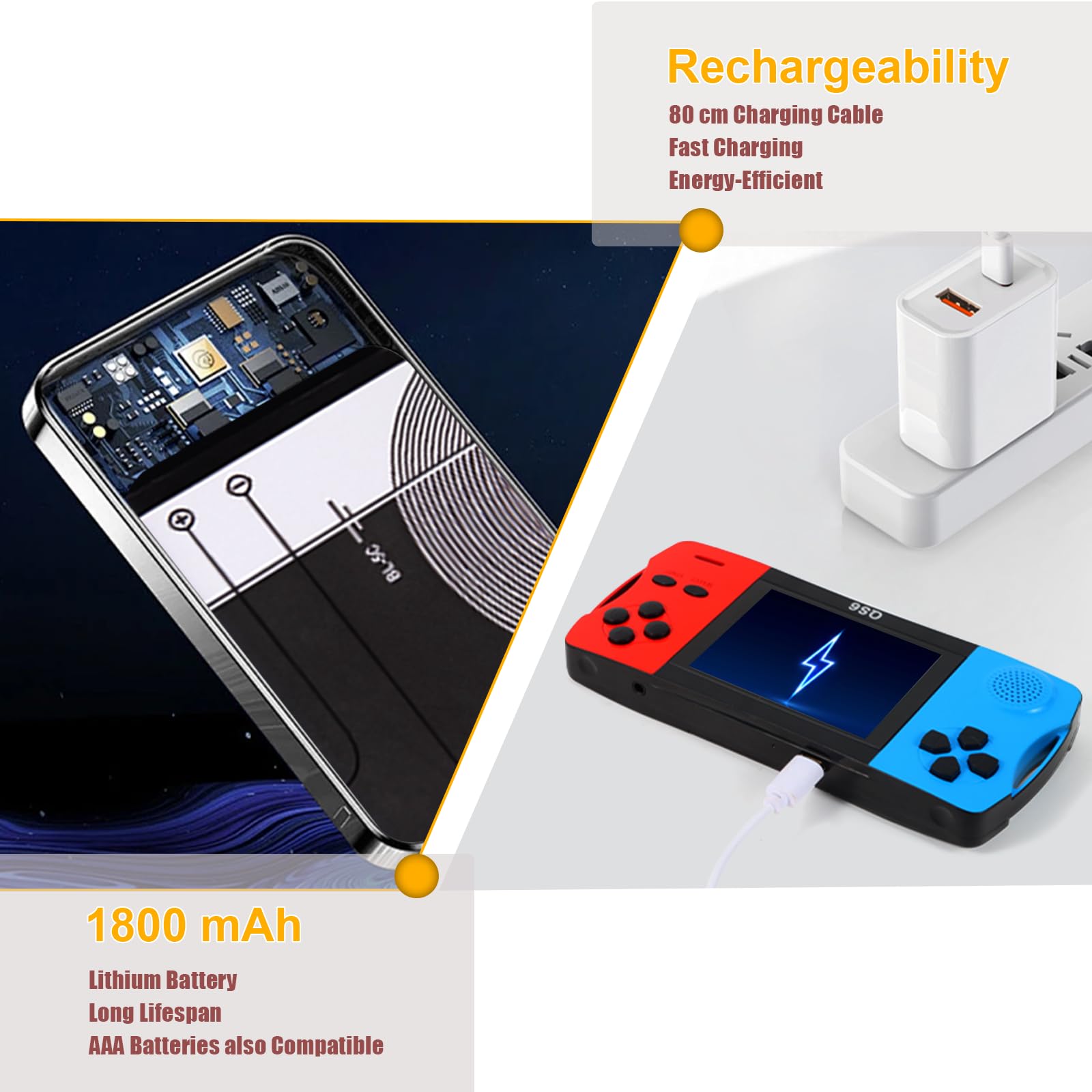 Handheld Games for Kids with 138 Built-in Classic Retro Games, 3.2" Color Screen Portable & Rechargeable Arcade Gaming Player, TV Output Plug & Play, Travel Toys Birthday Gift for Boys Girls