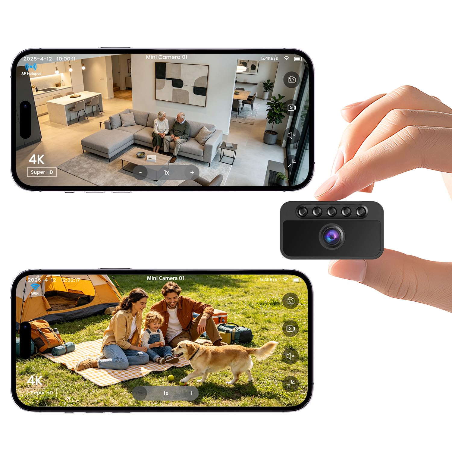 Bextgoo Mini Telecamera Spia Nascosta 4K, 3 Modalità: WiFi/Hotspot/Senza WiFi, Micro Videocamera Sorveglianza Interno, Scheda TF da 64 GB Preinstallata, Notturna Superiore, per Uso Interno o Esterno