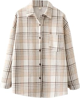 MKIUHNJ Down Jacket Coats Women's Thickened Checked Shirt for Women Autumn and Winter with Velvet Base Wool, Loose Korean Retro Languid Warm Wool Coat Women's Black with Fur