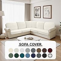 Vista 7 de Arfntevss Velvet Striped Corner Sectional Couch Covers L Shape Couch Cushion Covers Fitted Stretch Sofa Covers 11-Piece U Shaped Furniture Protector