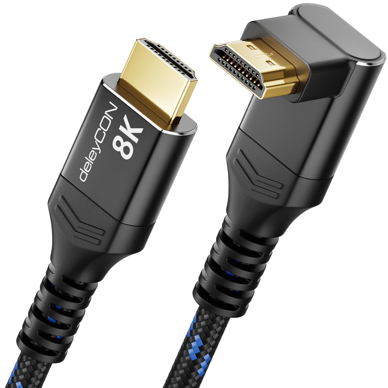 deleyCON Cable HDMI 2.1 8K 2m Cable de Alta Velocidad Ultra High Speed 48 Gbps con Conector Acodado (270°) - Ideal para TV, Monitor, PS4, PS5, EARC, HDR10+ - 10K/8K@60Hz, 4K@120Hz/144Hz y 2K@240Hz