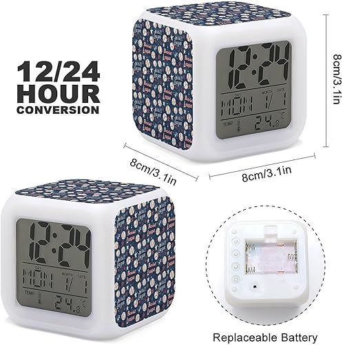 Miniatura 2 de Relojes despertadores digitales para dormitorios, diseño retro de béisbol, lindo LED, mesita de noche, reloj digital para aula, dormitorio