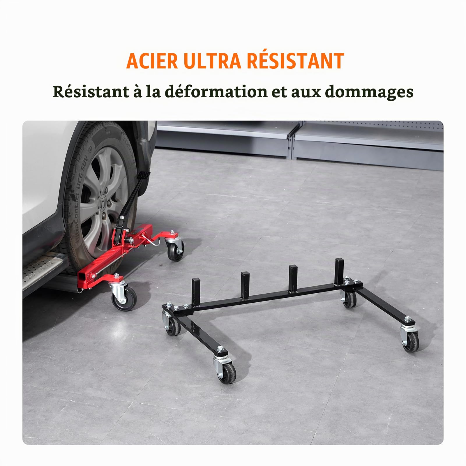 VEVOR Support pour Chariot de Manutention de Voiture Universel, Organisateur de Chariot Déplace Voiture avec Roues Rotatives à 360 °, Support de Rangement pour Chandelles, Capacité 4 Chariots