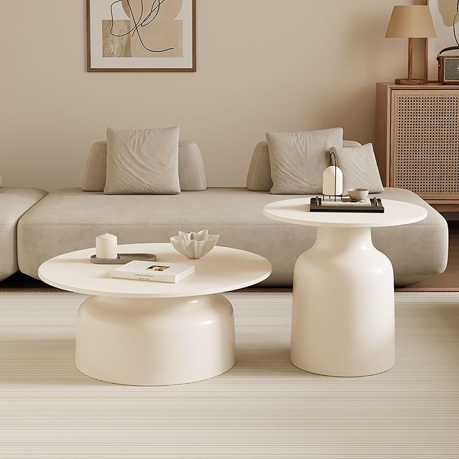 Table basse ronde moderne gigogne 70+50cm pour gagner de la place en salon