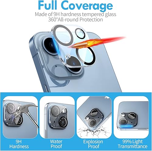 Miniatura 3 de Xfilm Protector de lente de cámara para iPhone 15 Pro y 15 Pro Max, cubierta de cámara de vidrio templado de dureza 9H, Ultra HD, antiarañazos,