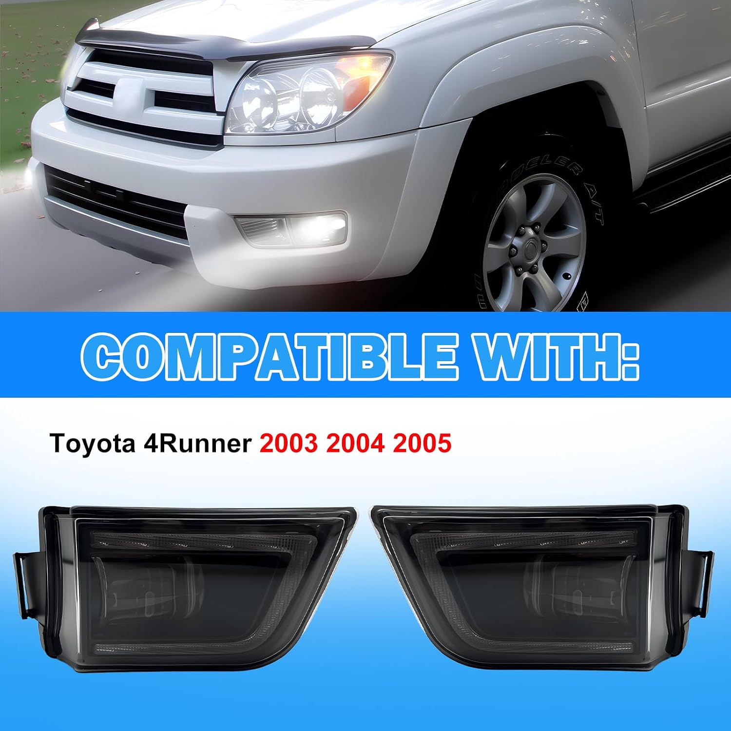 LED Fog Lights Assembly For 2003 2004 2005 Toyota 4Runner, A Pair of Front Fog Lamps With Daytime Running Lights And Turn Signal Lights- Clear Lens