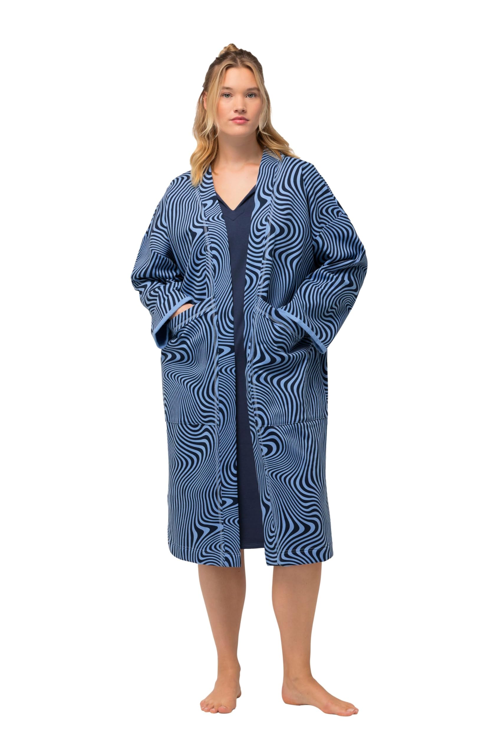 Ulla Popken Damen große Größen Übergrößen Plus Size Loungewear-Langjacke, Oversized, offene Form, kuschelweich 821538