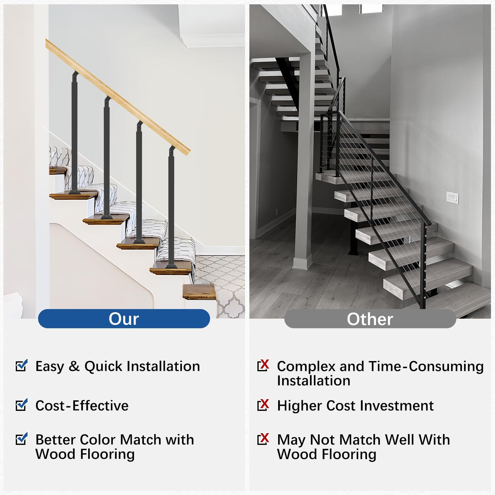 Square Staircase Posts Snapklik.com : UFIZZY 3.28ft One-Stop Metal Indoor Railing Kits, 35.43 ...