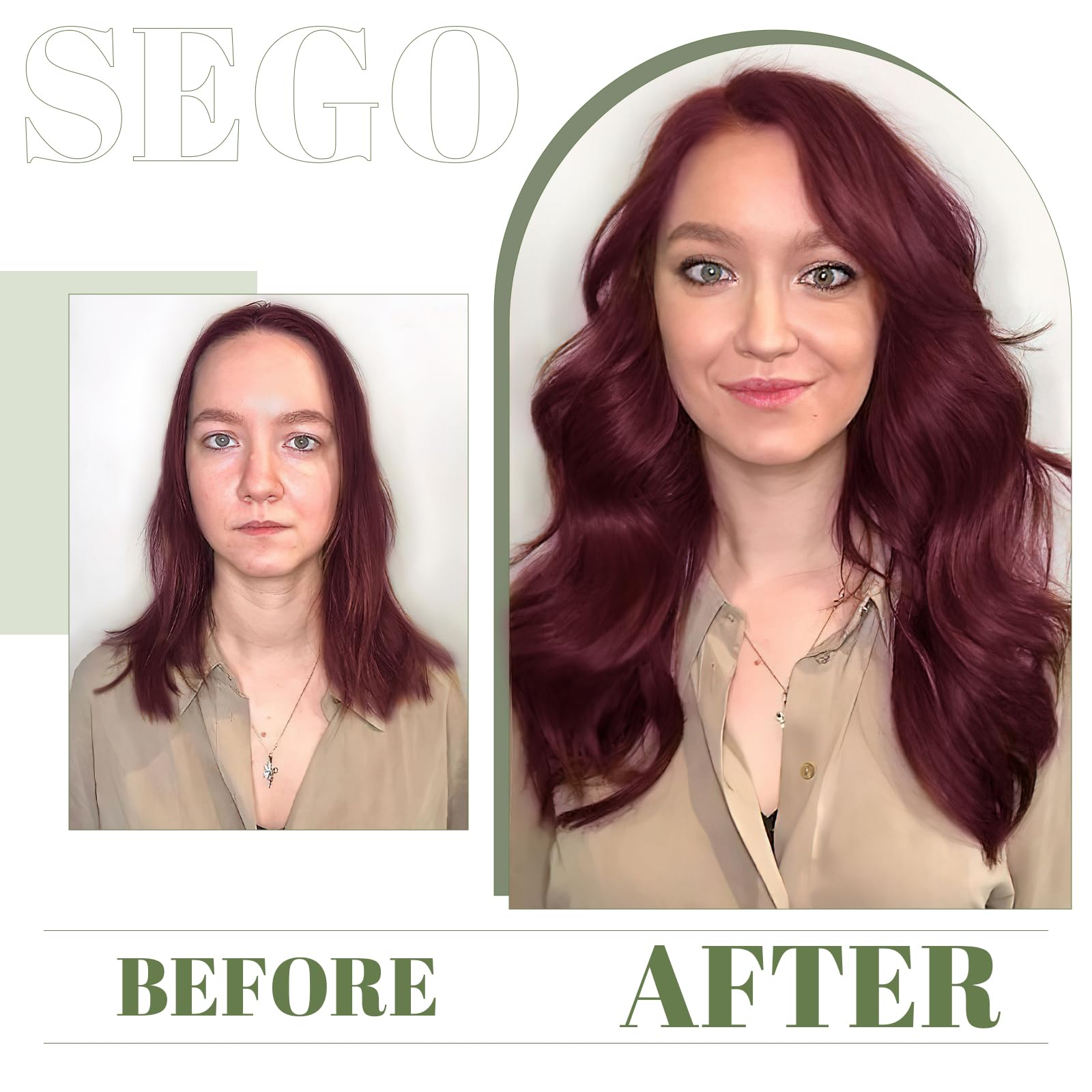 SEGO 18 Inch One Piece Clip in Hair Extensions U-Shaped Long Wavy Synthetic Curly One Piece Hairpieces With 5 Secure Clips, Wine Red - Image 4