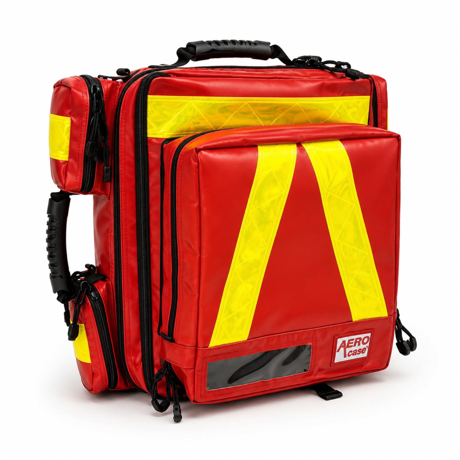 AEROcase AED-Notfallrucksack Größe M rot 44x38x21 cm | Gefüllt nach DIN 13157, Kompatibel mit gängigen AED-Geräten & 0,8 L O2-Flasche, 85-teilige Erste-Hilfe-Ausstattung