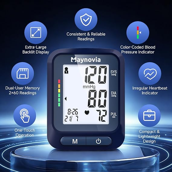 Wrist Blood Pressure Monitor, 2x60 Memory, 5.3-8.5 in Cuff, Blue