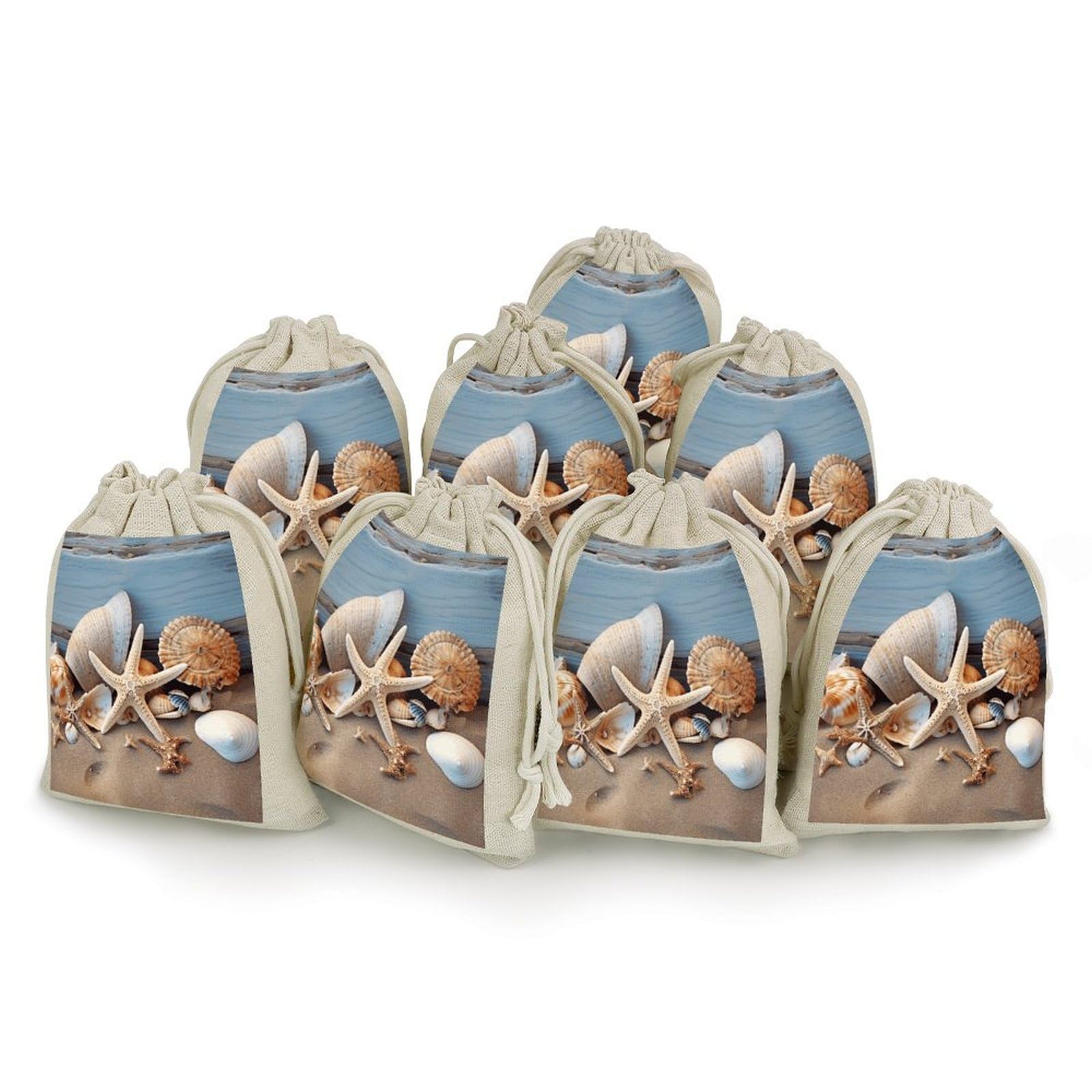 Adfgyerh Style Seashells Starfish Sand Bags With Drawstring Reusable,Jewelry Bags 4.9 X 6.7 Inch, Set Of 8,Gift Bags For Party Wedding Storage Home Supplies