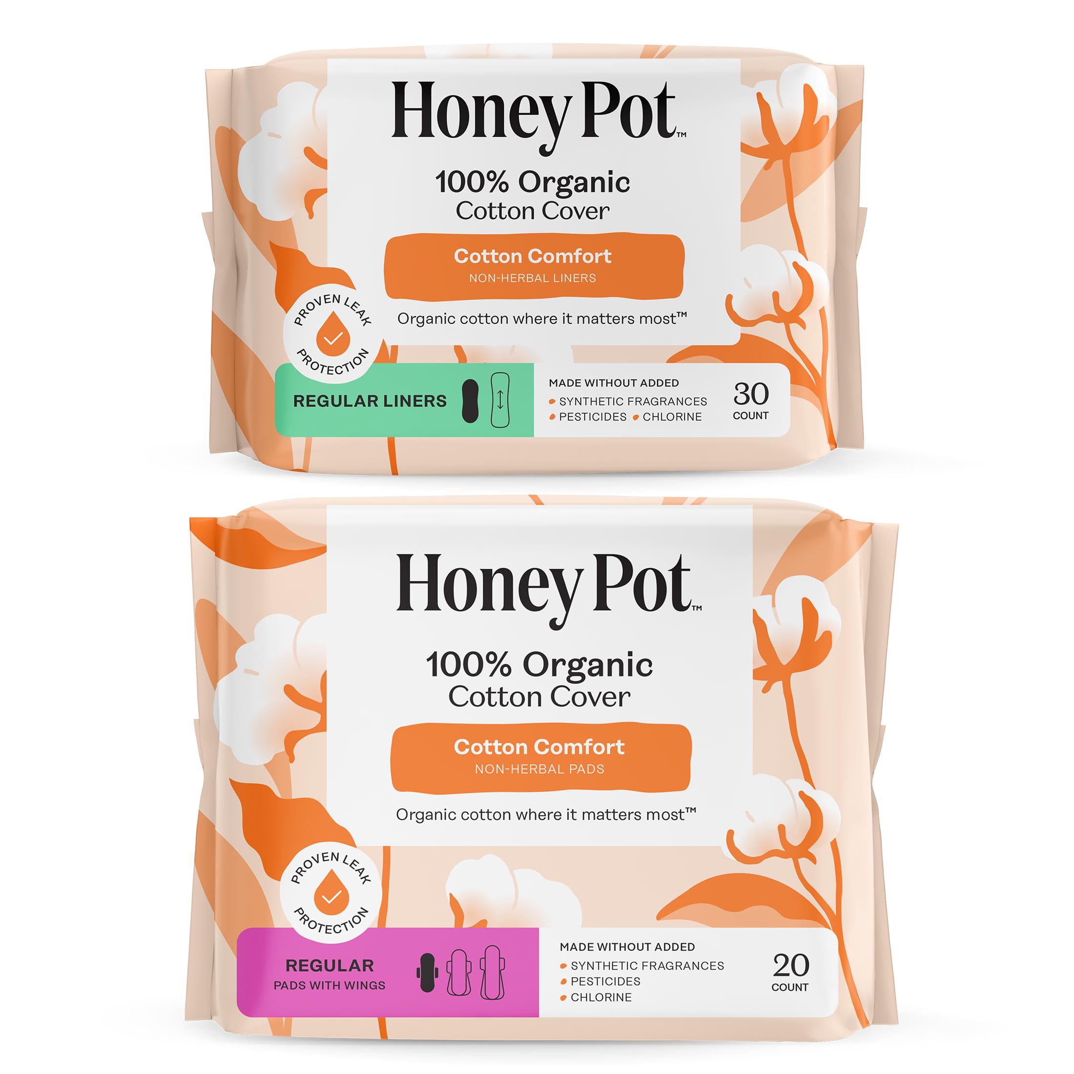 The Honey Pot Company - Pads for Women - Non-Herbal Regular Pads Everyday Liners Bundle - Cotton Cover