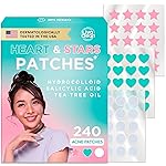 LivaClean 240 CT Heart & Star Pimple Patch w/Salicylic Acid & Tea Tree Oil, Pimples Patches, Pimple Patches Heart, Hydrocolloid Cute, Zit Patch, Cute Acne