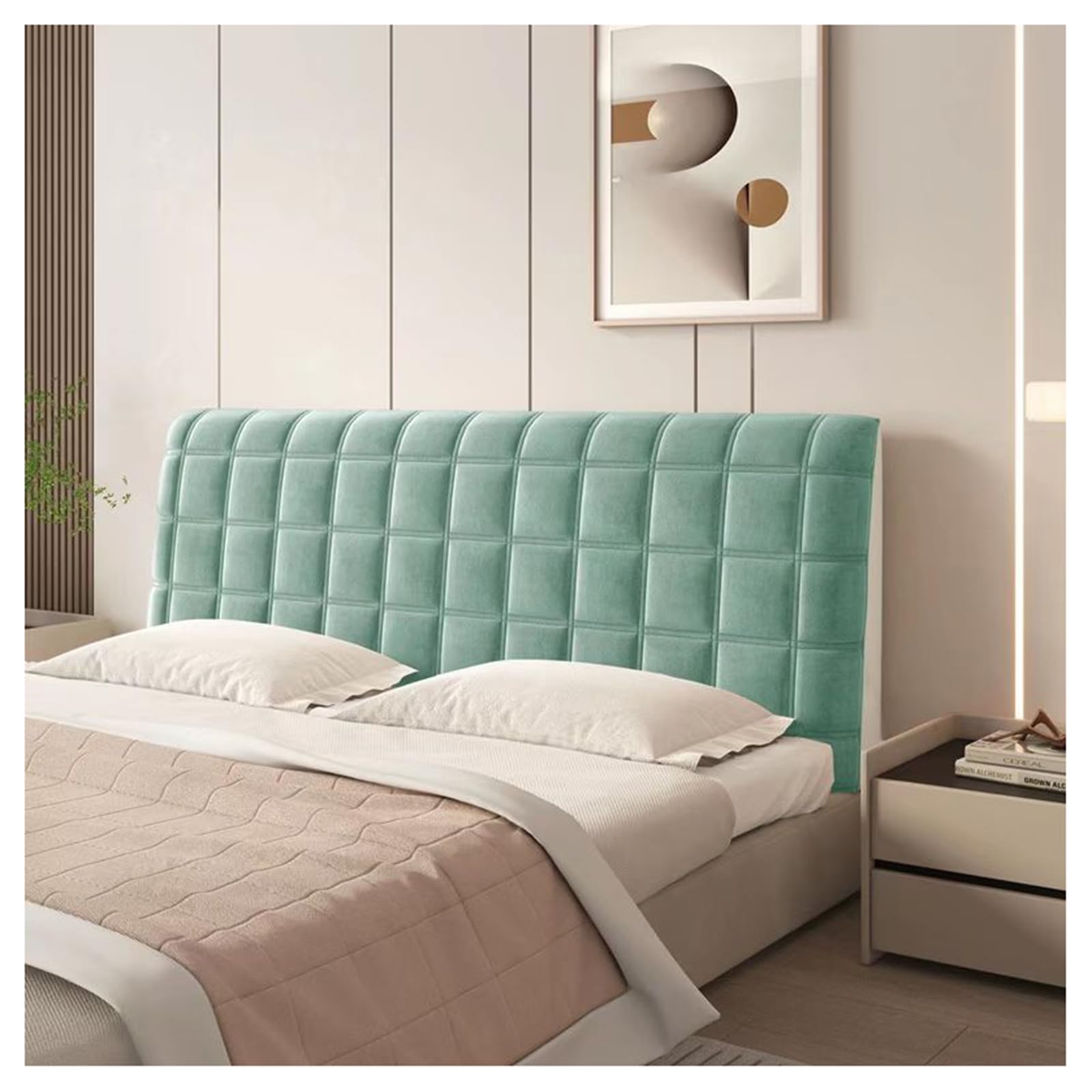 GOFOHIMI Velvet Bed Headboard Slipcover Protector Stretch Single/Double Bed Headboard Covers All-inclusive Upholstered Backrest Cover,Pea green,120cm