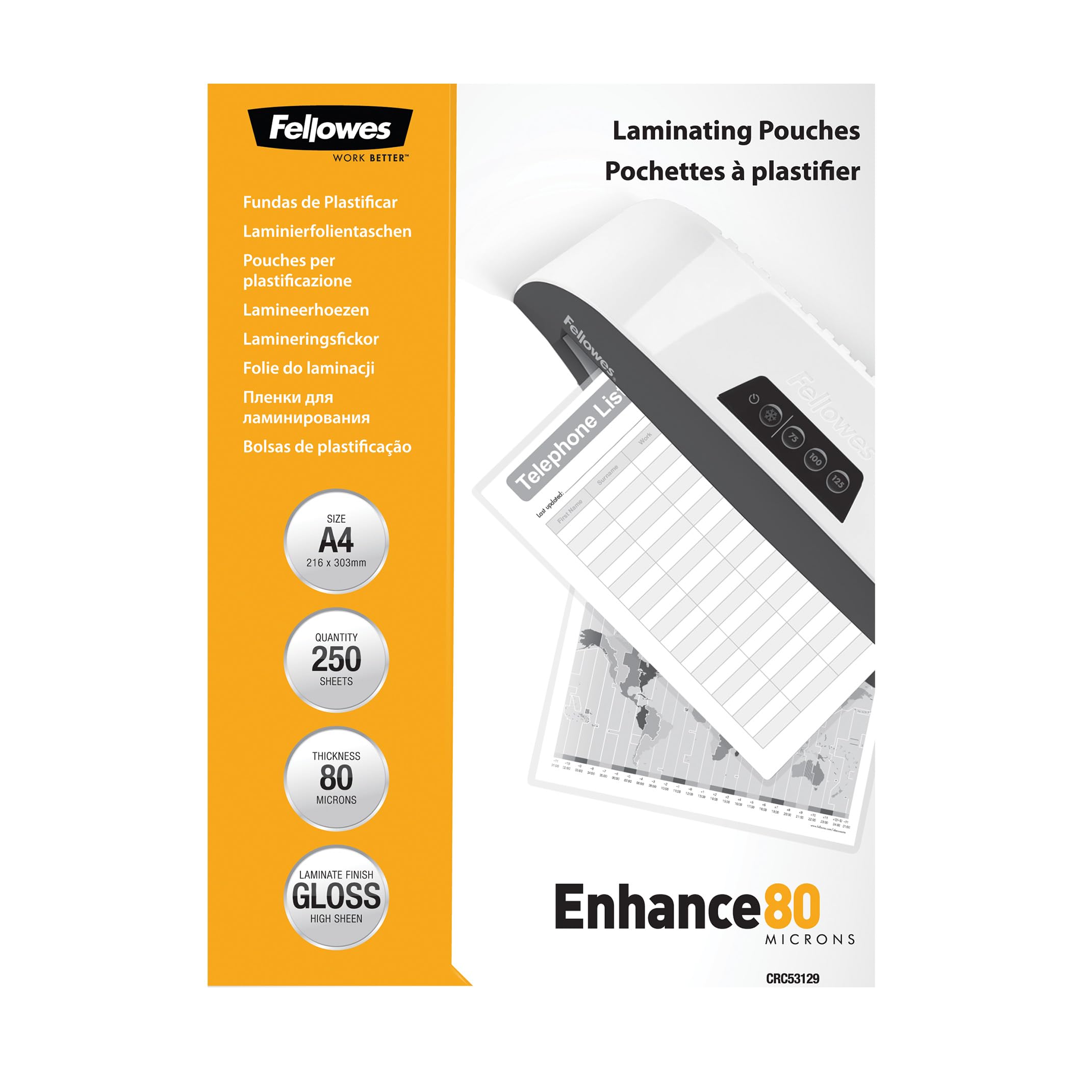 Fellowes A4 Laminating Pouches 125 micron – 250 Pack