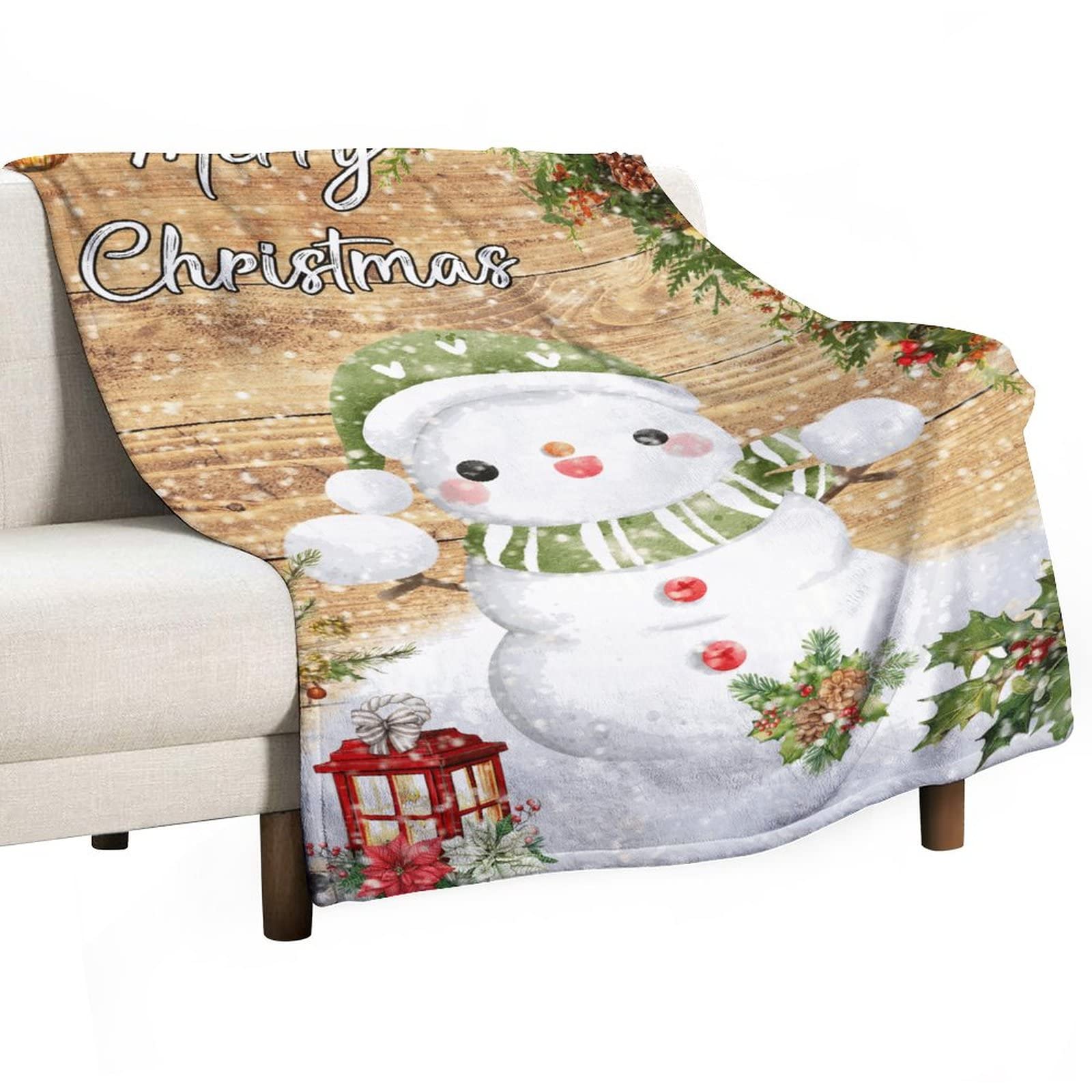 Couverture d'hiver en polaire plaid bonhomme de neige doux pour lit et grand canapé